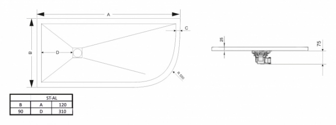 Поддон для душа RGW Stone Tray ST/AL-0129W 90х120 с сифоном фото 3