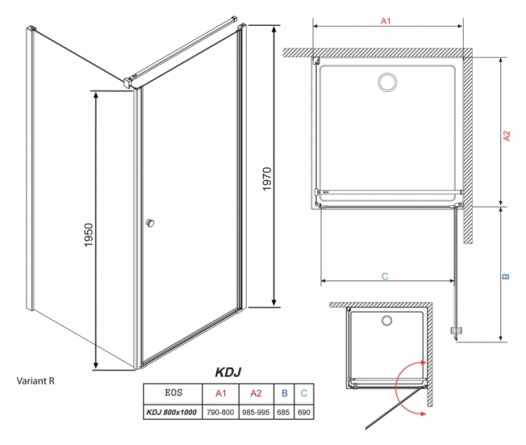 Душевой уголок Radaway EOS KDJ 90 прозрачное стекло R фото 3