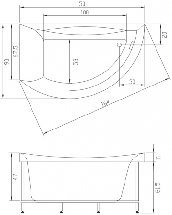 Акриловая ванна Aquatika Аквастандарт Готика Basic 150x90 cм, левая фото 3