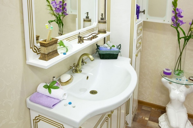 Мебель для ванной Sanflor Каир 100 белая, золотая патина фото 5