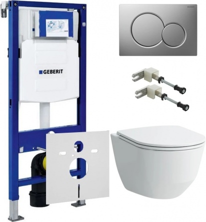 Комплект Инсталляция Geberit Duofix UP320 с кнопкой смыва + Унитаз Laufen Pro Rimless безободковый + Шумоизоляция фото 1