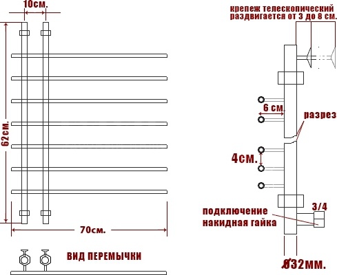 Полотенцесушитель водяной Ника Bamboo ЛБ4 60/10/70 фото 4