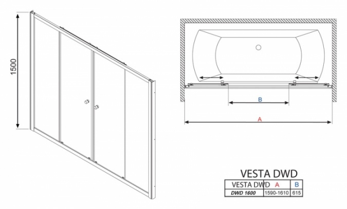 Шторка на ванну Radaway Vesta DWD 160 прозрачное стекло фото 6