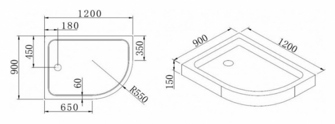 Поддон для душа Cezares Tray R550 120х100 см акриловый L фото 3