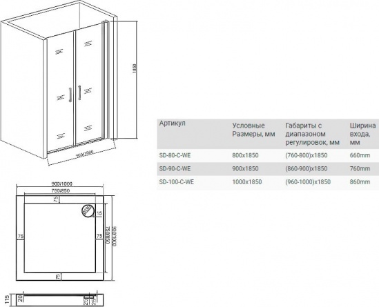 Душевая дверь в нишу Good Door Mokka SD-80-C-WE фото 4