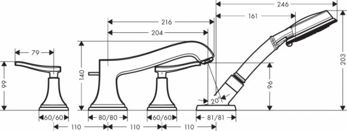 Смеситель Hansgrohe Metropol Classic 31441000 на борт ванны фото 3