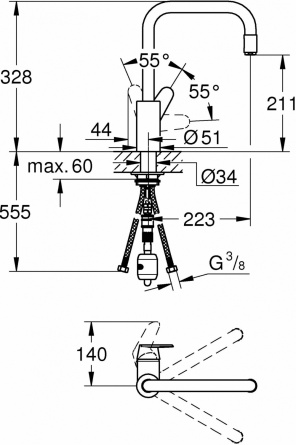 Смеситель Grohe Eurodisc Cosmopolitan 31122004 для кухонной мойки фото 3