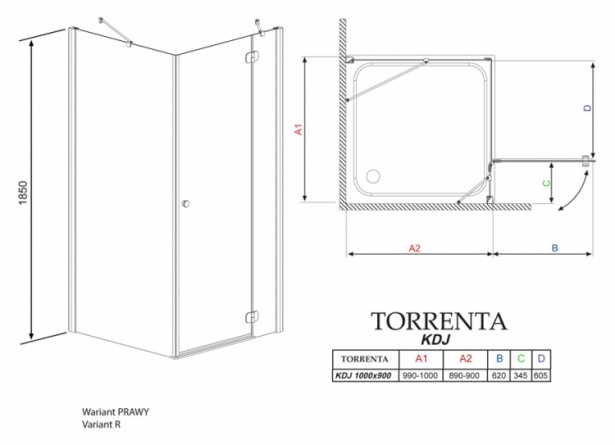 Душевой уголок Radaway Torrenta KDJ 100x90 прозрачное стекло R фото 4