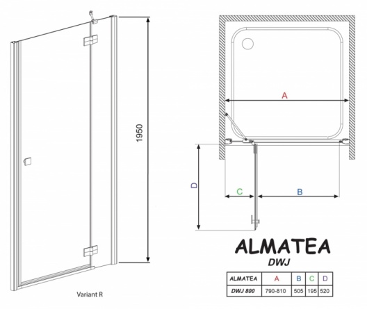 Душевая дверь в нишу Radaway Almatea DWJ 80 прозрачное стекло R фото 4