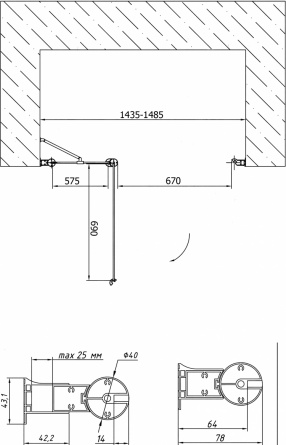 Душевая дверь в нишу Vegas Glass EP-F-1 0145 01 10 L стекло сатин, 145 фото 6