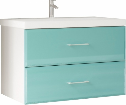 Мебель для ванной Marka One Mix 70П с 2 ящиками, бирюзовое стекло, ручки рейлинг фото 4