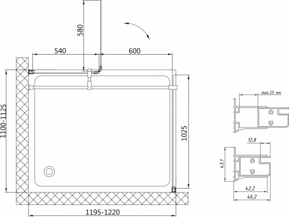 Душевой уголок Vegas Glass AFP-Fis 120*110 08 01 R профиль глянцевый хром, стекло прозрачное фото 8
