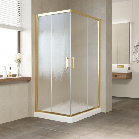Душевой уголок Vegas Glass ZA-F 90*80 09 02 профиль золото, стекло шиншилла фото 1