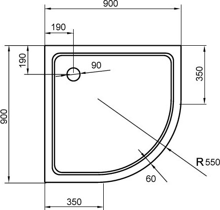 Поддон для душа Cezares Tray R550, радиальный 90, без сифона фото 3