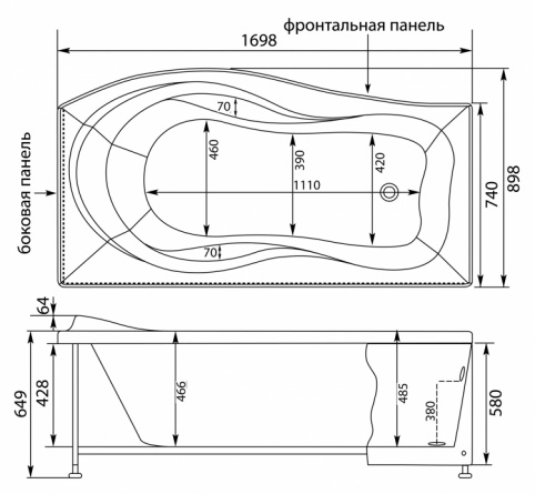 Акриловая ванна Aquanet Borneo 170x90 R фото 10