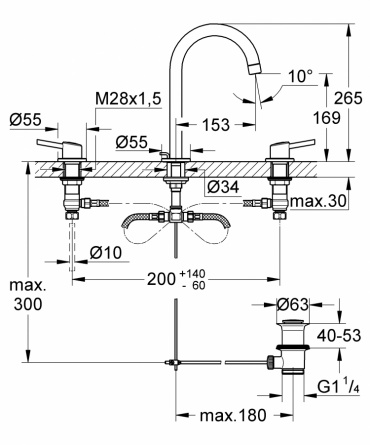 Смеситель для раковины Grohe Concetto на 3 отверстия с донным клапаном фото 2