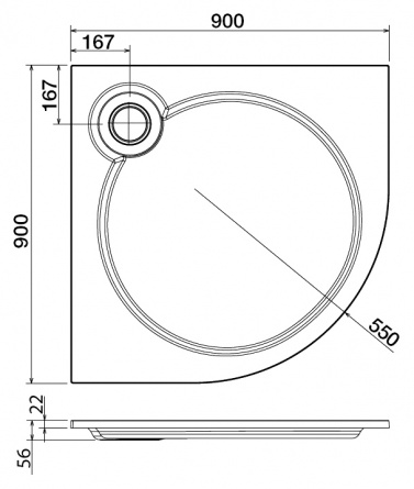 Поддон для душа Cezares Tray R 90-550 радиальный фото 2