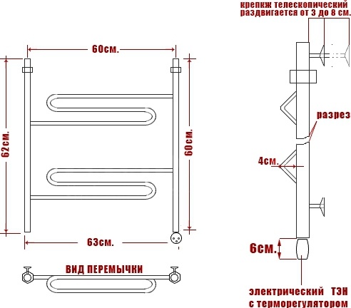 Полотенцесушитель электрический Ника Curve ЛZ 60/60-2 фото 3