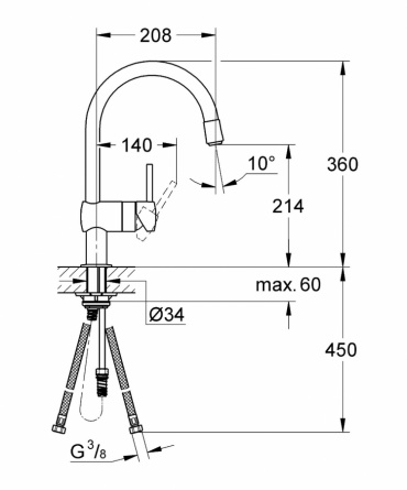 Смеситель для кухонной мойки Grohe Minta с выдвижным C-изливом фото 2