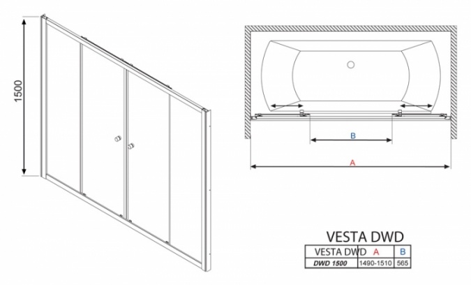 Шторка на ванну Radaway Vesta DWD 150 прозрачное стекло фото 6