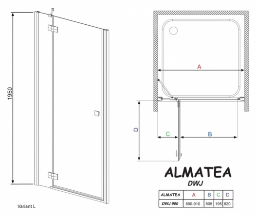 Душевая дверь в нишу Radaway Almatea DWJ 90 прозрачное стекло L фото 4